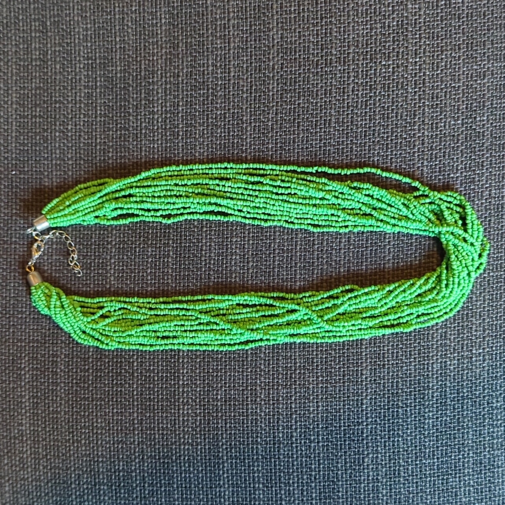 Green Beaded Multi Strand Layer Statement Necklace - image 1